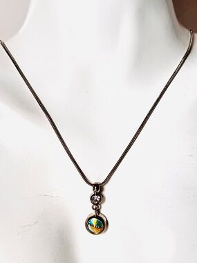 🦋2/25$ Aurora Borealis Swarovski Crystal Pendant silver tone Necklace
